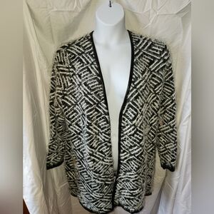 Relativity Fuzzy Black & White Cardigan 2X NWT